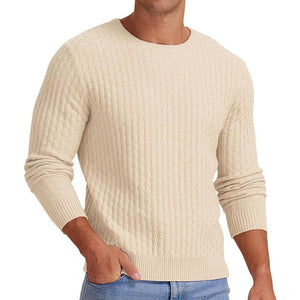 Men's Waffle Solid Color Crew Neck Pullover Knit Sweater