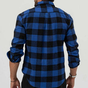 Men's Retro Casual Plaid Pocket Lapel Long Sleeve Shirt