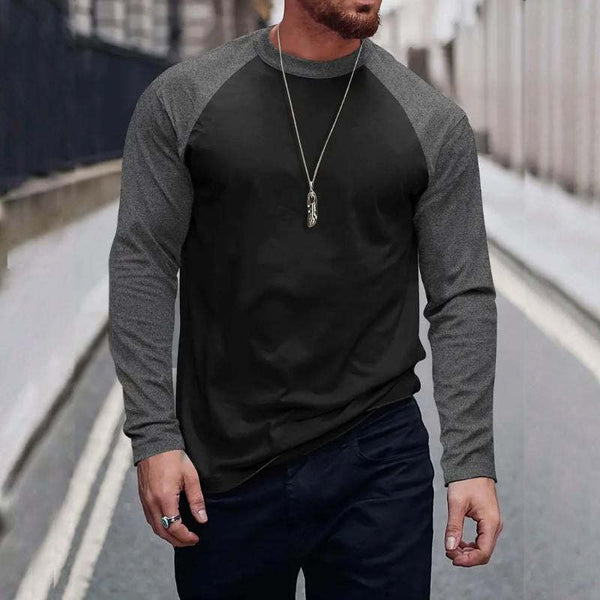 Men's Retro Casual Colorblock Round Neck Long Sleeve T-Shirt