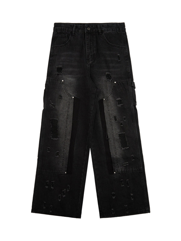 Street Star Rivet Patchwork Washed Jeans