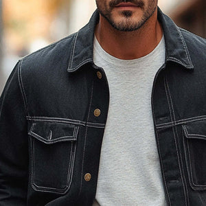 Men's Solid Denim Lapel Jacket