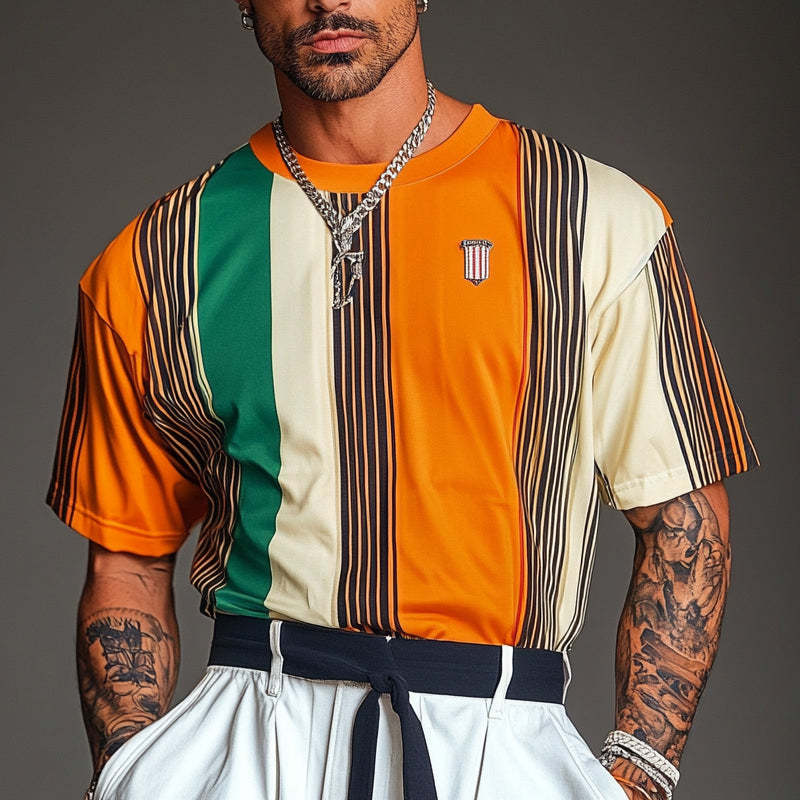 Men's Stripe Print Short Sleeve T-Shirt