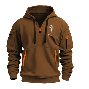 Kapuzenpullover mit Totenkopf-Ärmeltasche und Reißverschluss