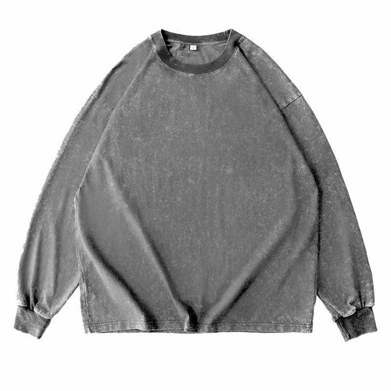 Men's Cotton Washed Distressed Long-sleeved T-shirt