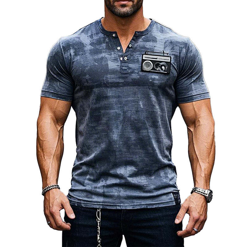 Herren-T-Shirt mit Batikmuster und V-Ausschnitt, kurzärmelig