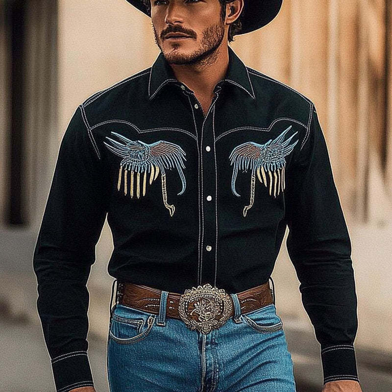 Besticktes Langarmhemd im Western-Cowboy-Stil für Herren