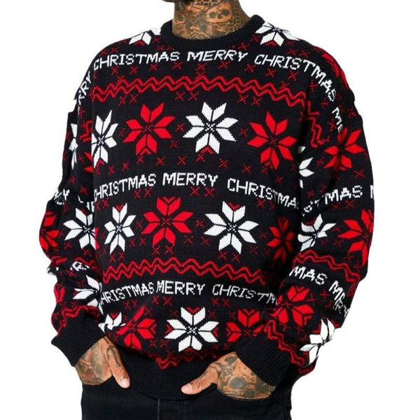 Lässiger Weihnachts-Jacquard-Strickpullover mit Rundhalsausschnitt für Herren