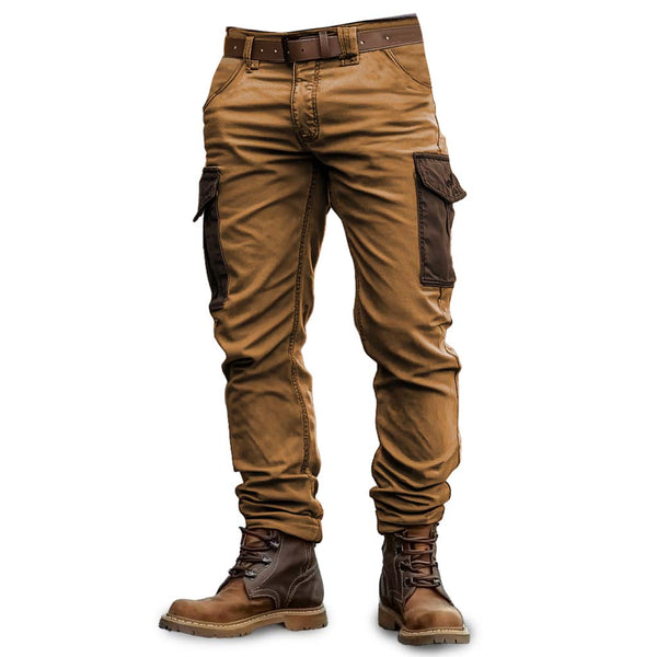 Men's Vintage Outdoor Multi-pocket Contrast Color Cargo Pants Trousers