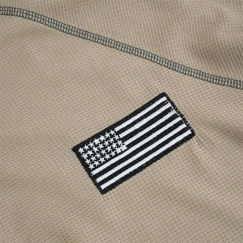 Men's T-Shirt Henley Waffle American Flag Embroidery Color Block Elbow Patch Long Sleeve Outdoor Daily Tops