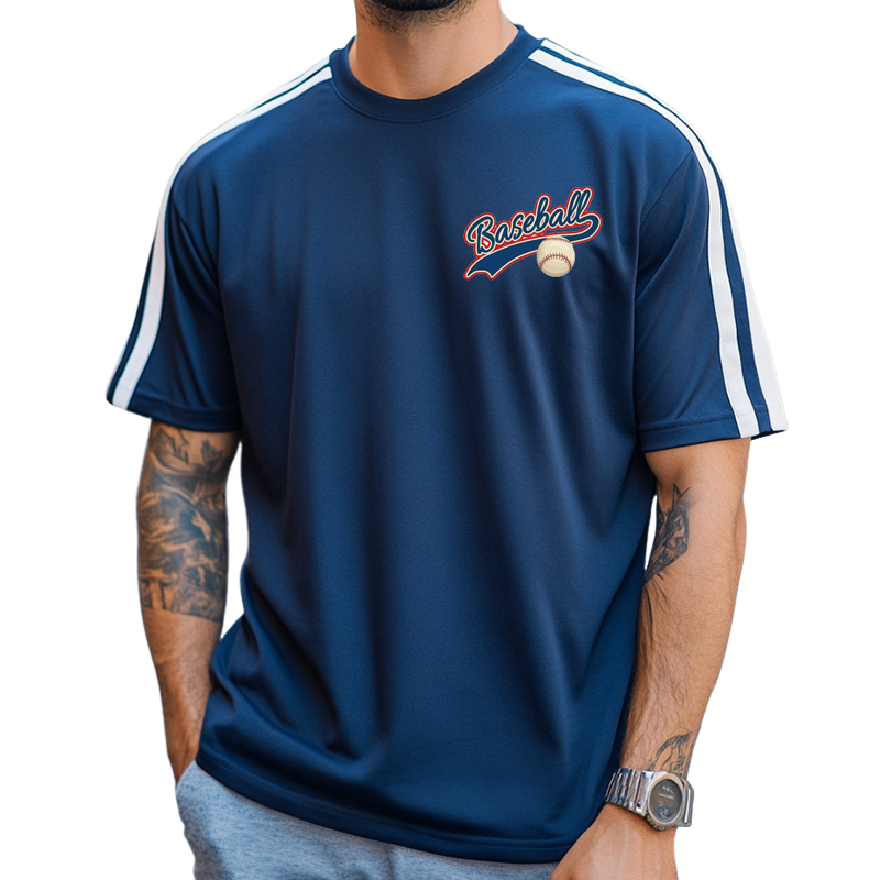 Men's Retro Casual Striped Baseball Print Round Neck Short Sleeve T-Shirt