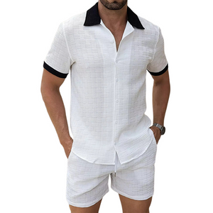 Men's Casual White Jacquard Short-sleeved Shirt