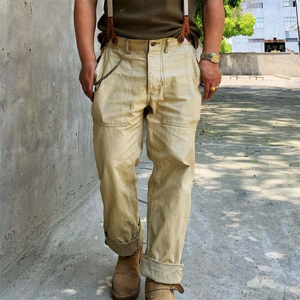 Khakifarbene Vintage-Cargohose für Herren