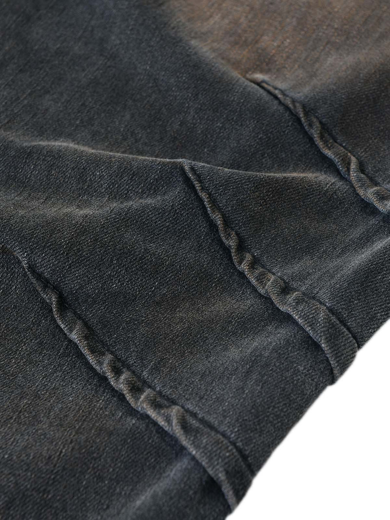 Washed Pleated Straight Jeans