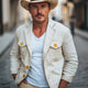 Men's Spring And Autumn Apricot Cotton And Linen Two-Button Blazer
