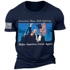 Herren-T-Shirt mit Vintage-Print „Fight Never Give Up“ aus Baumwolle