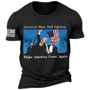 Herren-T-Shirt mit Vintage-Print „Fight Never Give Up“ aus Baumwolle