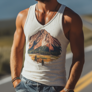 Men's American Retro Yellowstone Park Series Printed V-Neck Cotton Tank Top