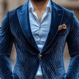 Herren Vintage Rhombus Samt Steigendes Revers Ein-Knopf Casual Blazer