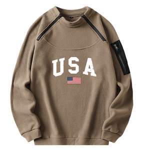 Taktischer Kapuzenpullover mit USA-Flagge und Stehkragen für Herren