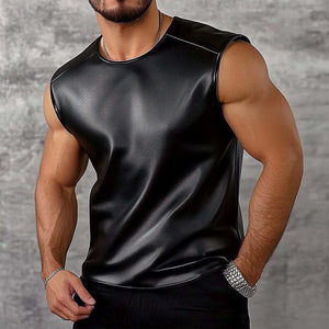 Men's Casual Solid Color Round Neck Leather Tank Tops