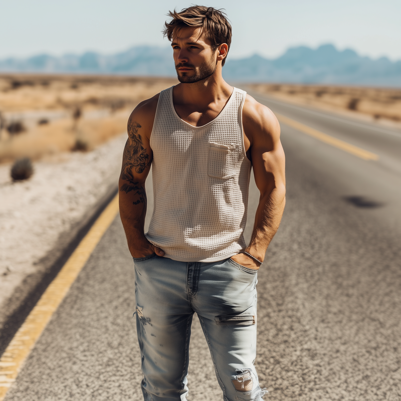 Herren Frühling und Sommer Mode Lässiges Waffel Slim Tank Top