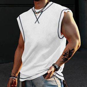 Men's Casual Waffle Crew Neck Loose Tank Top