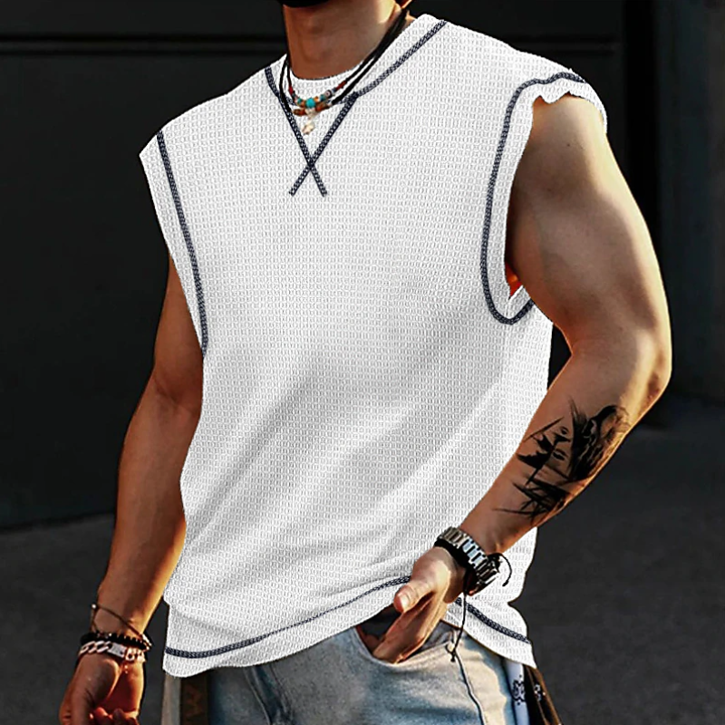 Lässiges, lockeres Tanktop mit Waffelmuster und Rundhalsausschnitt für Herren