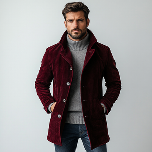 Einreihiger, mittellanger Vintage-Mantel aus Wildleder für Herren