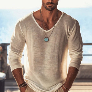 Men's Casual Solid Color Textured Round Neck Long Sleeve T-Shirt