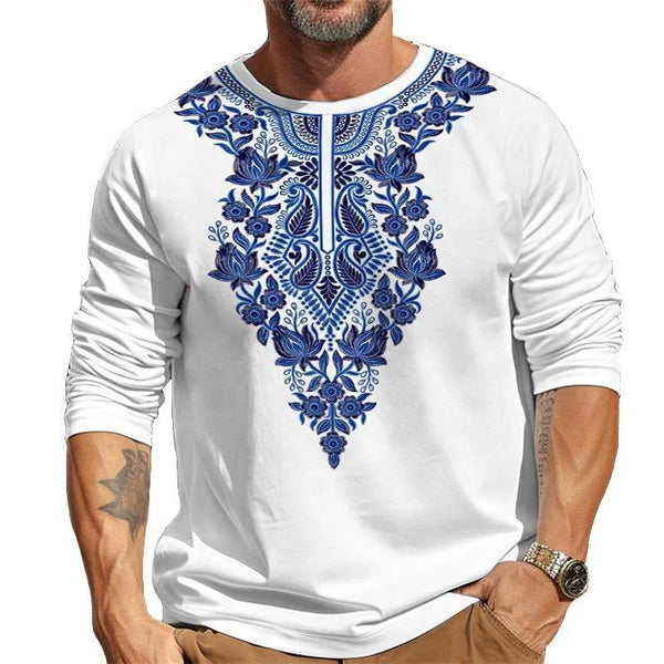 Men's Printed Casual Round Neck Long Sleeve T-Shirt