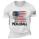 Men's Cotton Vintage Pickleball Player Paddleball Lover America Flag Print Crew Neck Short Sleeve T-shirt