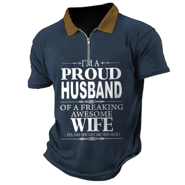 Zipper Proud Husband Awesome Wife Vintage Outdoor Short Sleeve Polo Tops