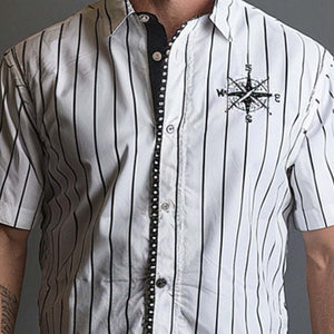 Men's Compass Print Striped Shirt