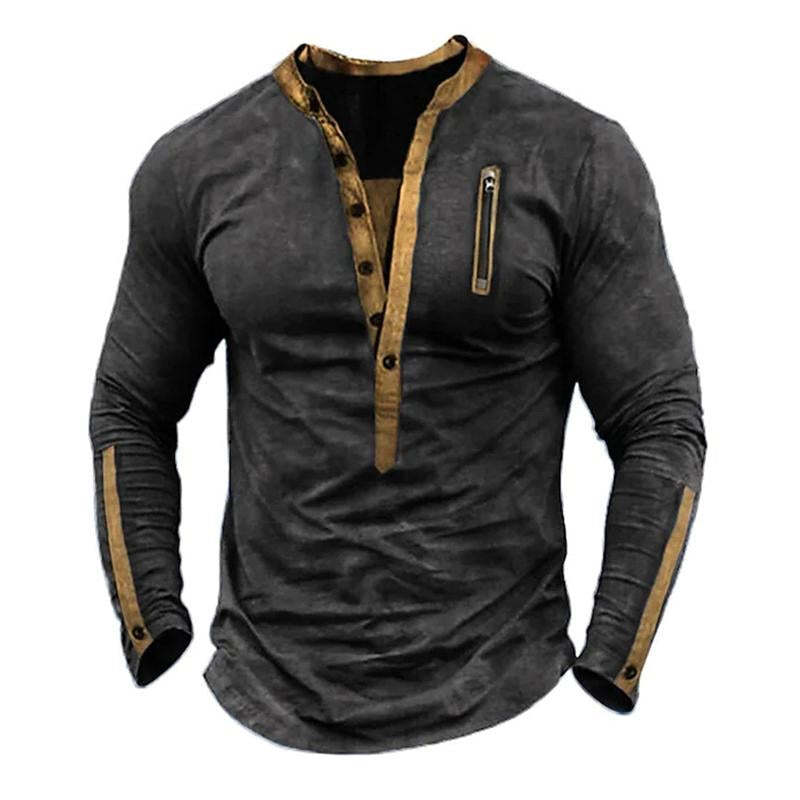 Taktisches Herren-T-Shirt mit Henley-Ausschnitt und Reißverschluss für den Außenbereich