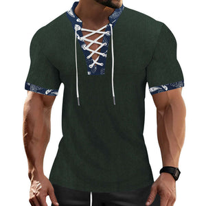 Men's Casual Contrast Color Laced Short Sleeve T-Shirt