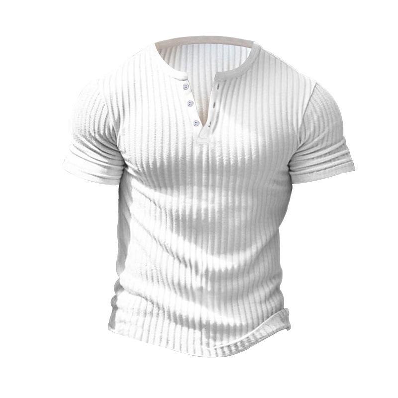 Men's Casual Stretch Knit Short Sleeve Henley T-Shirt