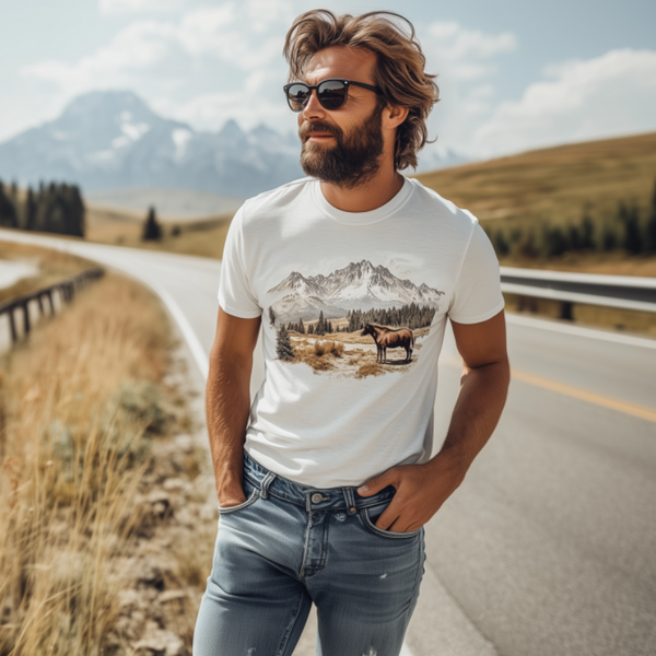 Lässiges, bedrucktes Kurzarm-T-Shirt aus Baumwolle der Yellowstone Park-Serie für Herren