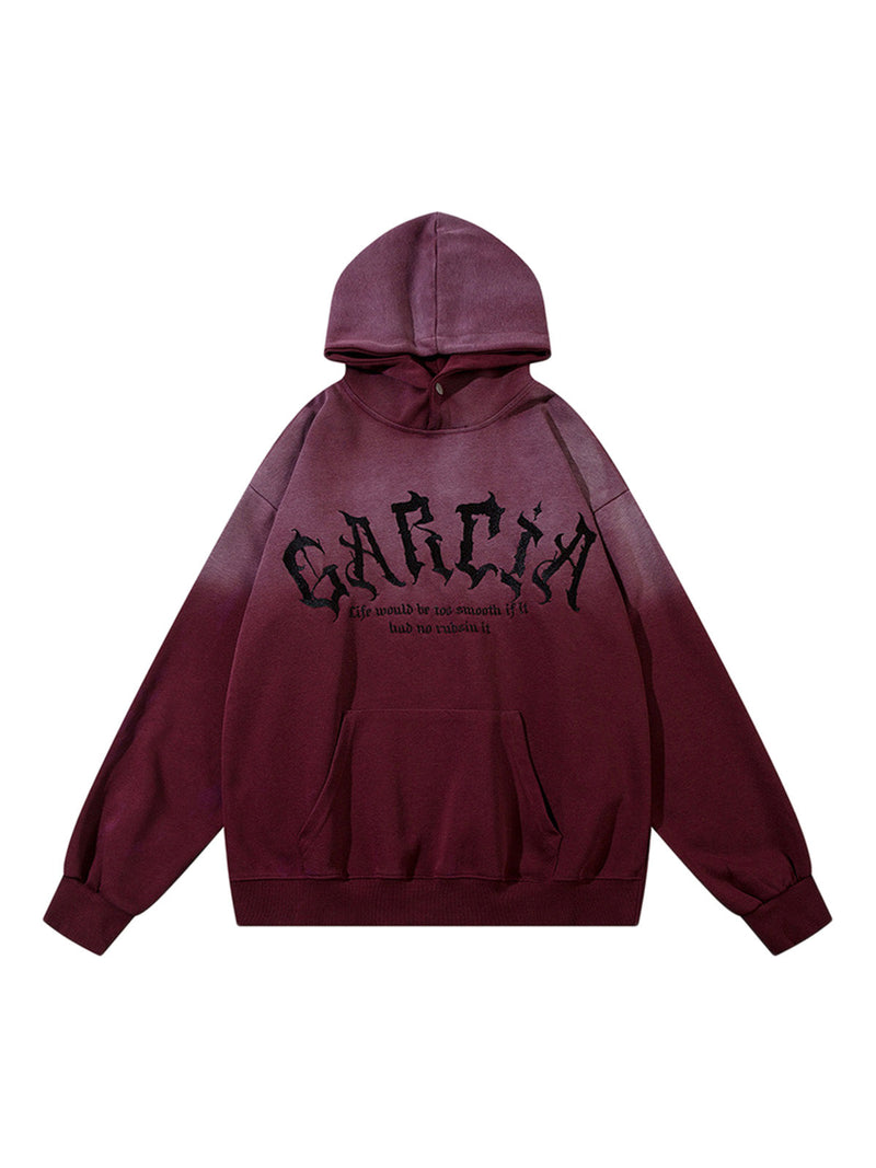 Patch Lettering Embroidered Gradient Color Hoodie