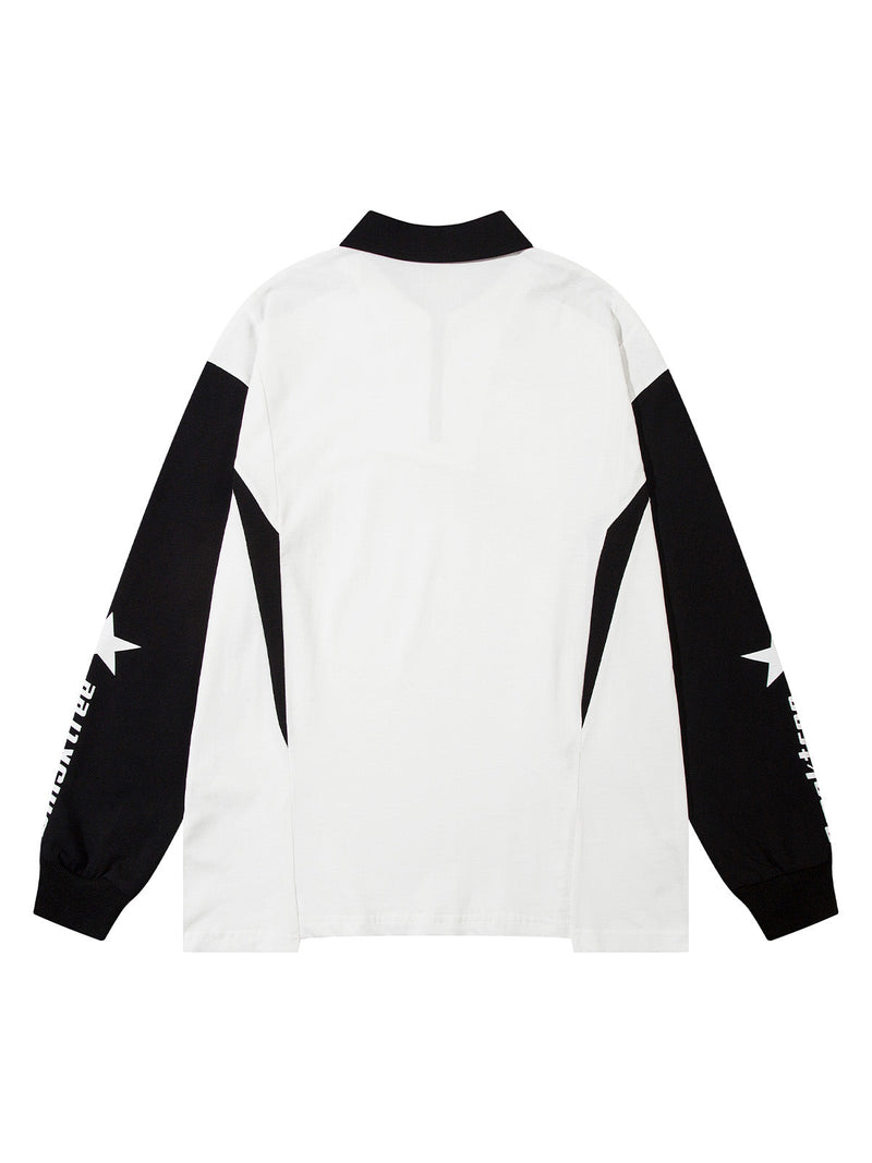 Star Contrast Color Long Sleeve Quarter Zipper Shirt