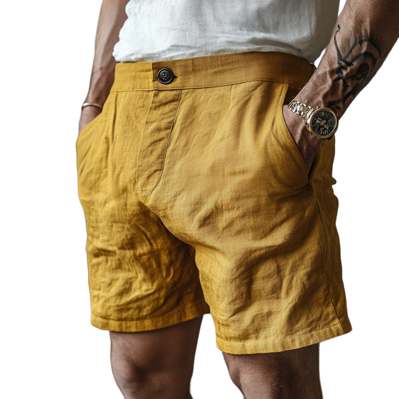 Lässige, bequeme, atmungsaktive Anzugshorts aus Baumwollleinen für Herren