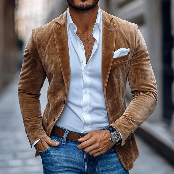 Herrenmode Solid Wildleder Revers Zwei Knöpfe Casual Blazer