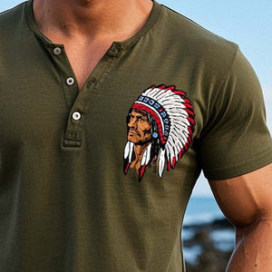 Lässiges, bedrucktes Henley-T-Shirt für Herren mit kurzen Ärmeln