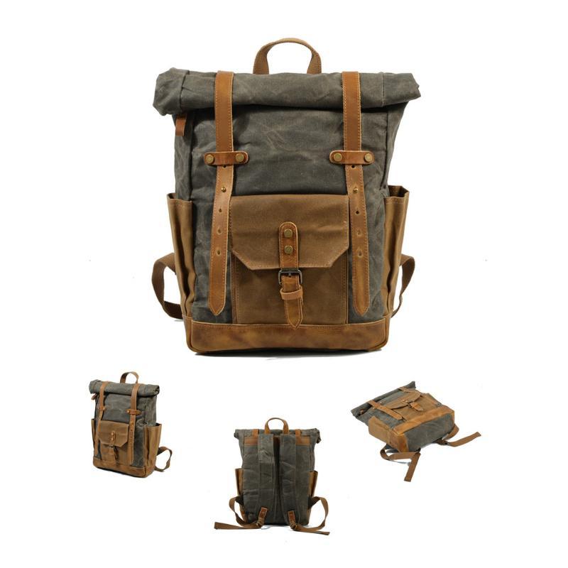 Men's Vintage Contrast Waterproof Canvas Multi-Pocket Backpack