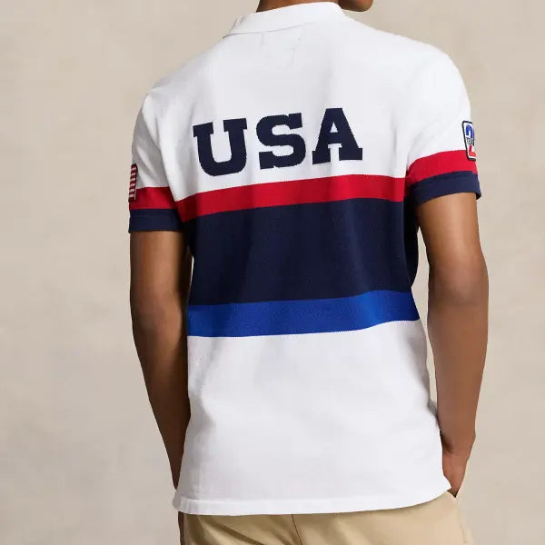 Men's Paris 2024 Team USA Print Summer Short Sleeve Casual Holiday Polo Neck T-Shirt