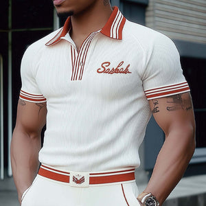 Men's Summer Polo Collar Fashion Knitted Short Sleeve T-Shirt