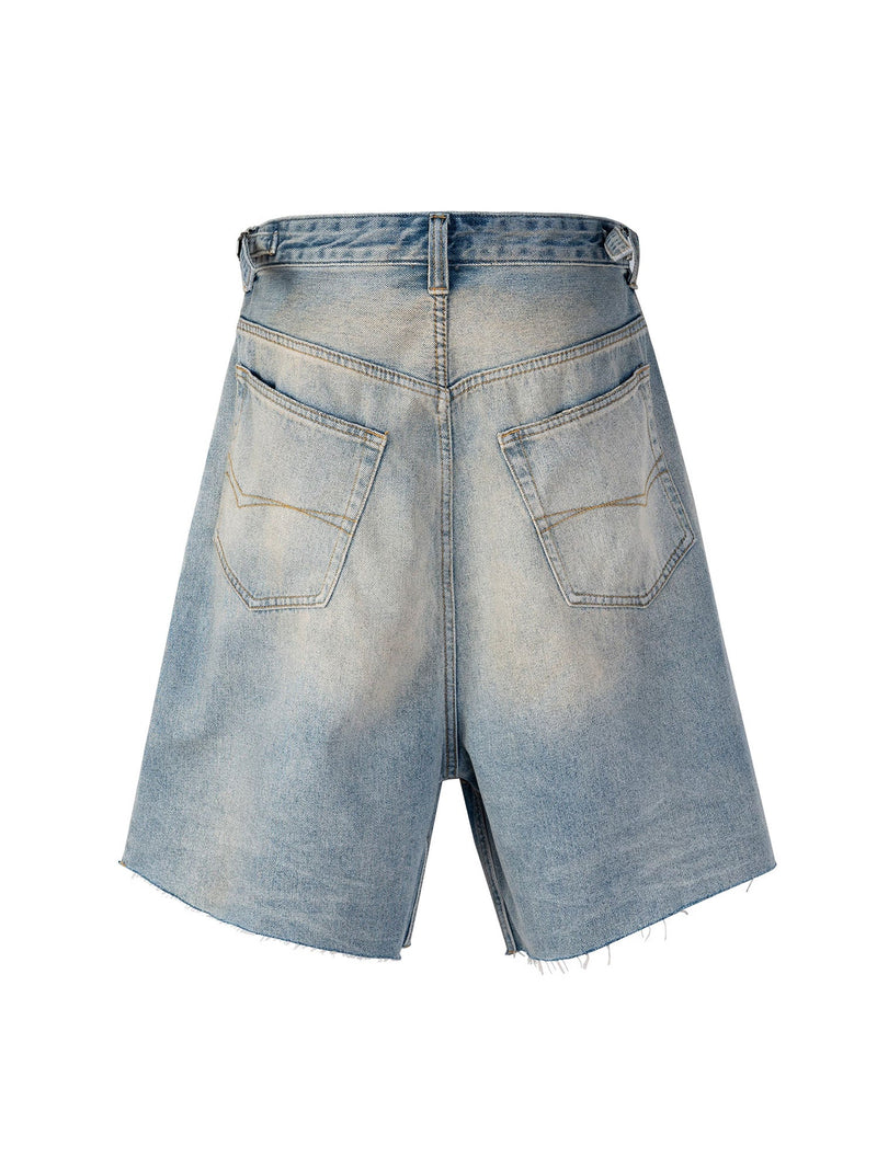 Retro Washed Distressed Raw Edge Denim Jort