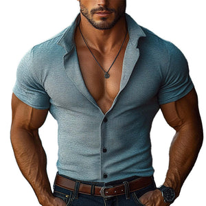 Men's Lapel Knit Short Sleeve Shirt