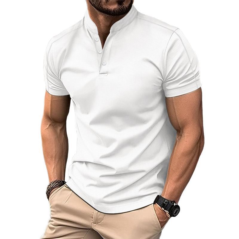 Men's Casual Stand Collar Waffle Slim Fit Short Sleeve T-Shirt