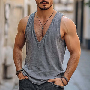 Herren-Sport-Tanktop aus Baumwollmischung mit V-Ausschnitt