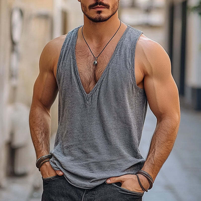 Men's Cotton Blend V-Neck Sports Tank Top
